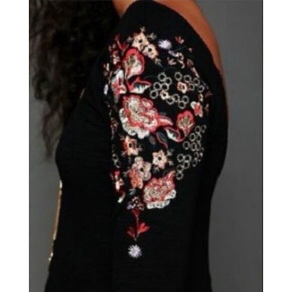 Free People Embroidered Garden Sleeve Black Fit & Flare Skater Mini Dress - Picture 5 of 16